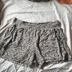 Women's Black and Cream Patterned Shorts